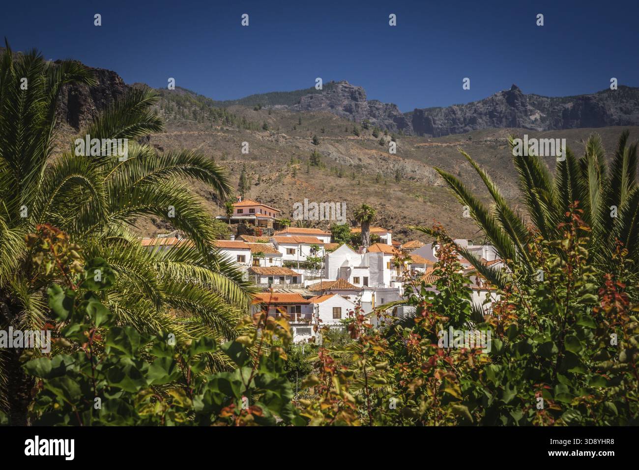 Belle petite ville de Fataga à Gran Canaria, Îles Canaries, Espagne Banque D'Images