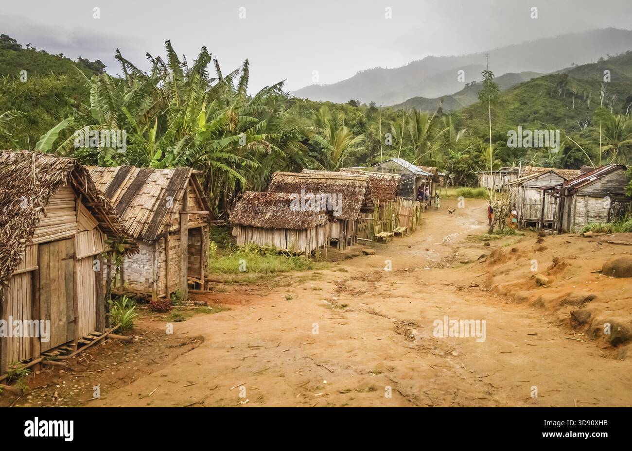 Petit village dans les montagnes dans la partie nord-est de Madagascar Banque D'Images