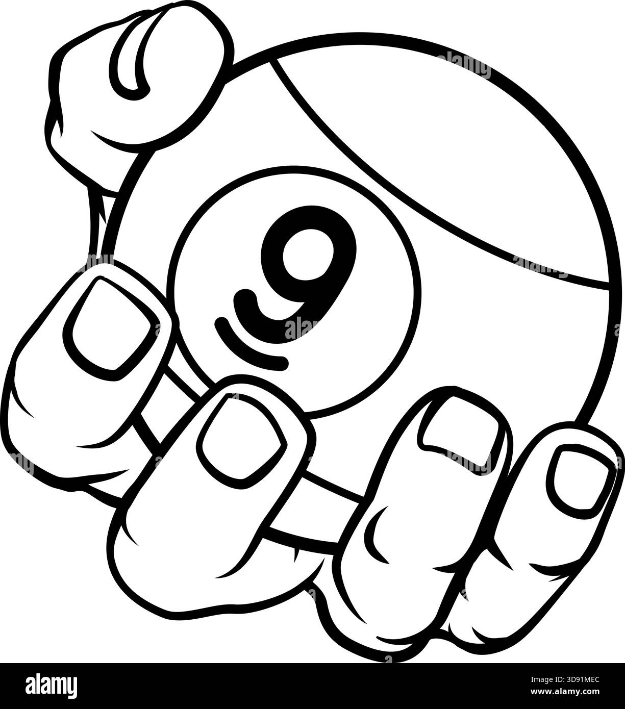 Mascotte de dessin animé à la main et à 9 boules, piscine à neuf boules Illustration de Vecteur