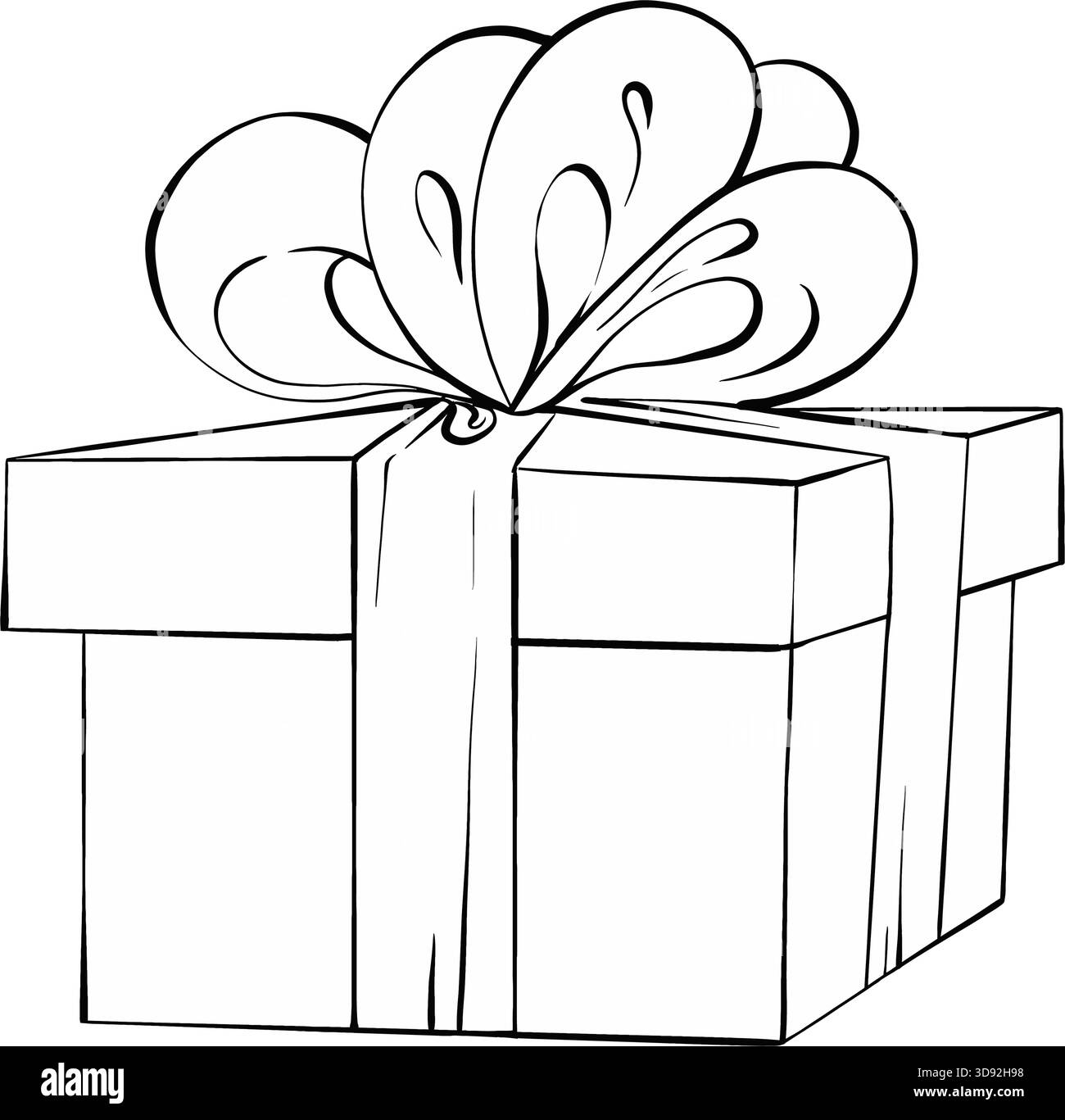 Boîte-cadeau de Noël avec ruban et noeud dans le style artistique en ligne festif et joyeux. Parfait pour les cartes de décoration de vacances ou les projets d'artisanat. Capture le Illustration de Vecteur