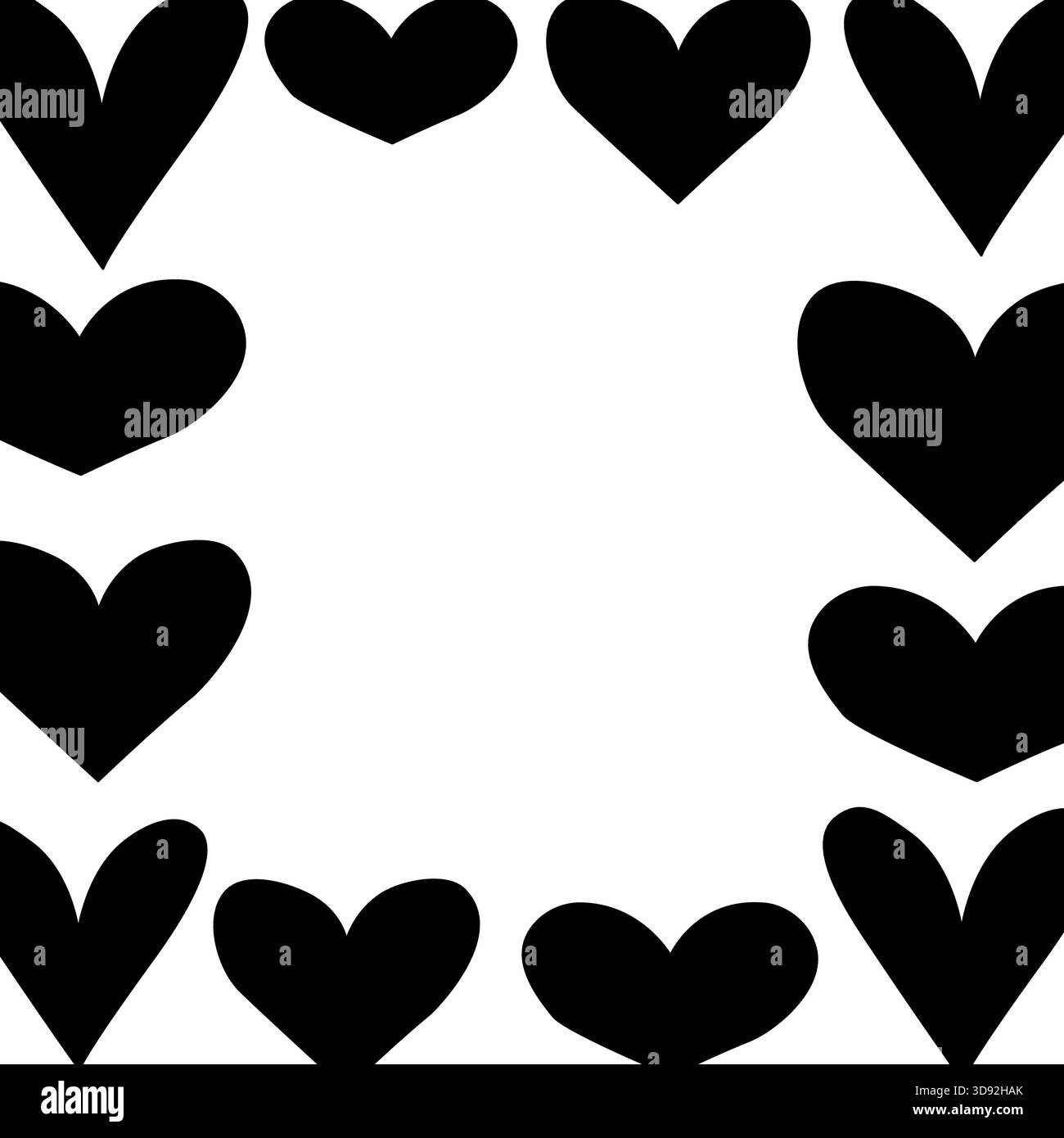 Cadre coeur carré Saint-Valentin. Illustration en noir et blanc de la ligne graphique vectorielle. Pour affiche, invitation, toile de fond, annonce, promotion de vente, imprimer pour Illustration de Vecteur