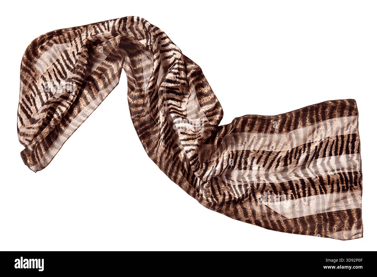 Foulard imprimé tigre en soie marron isolé sur fond blanc Banque D'Images