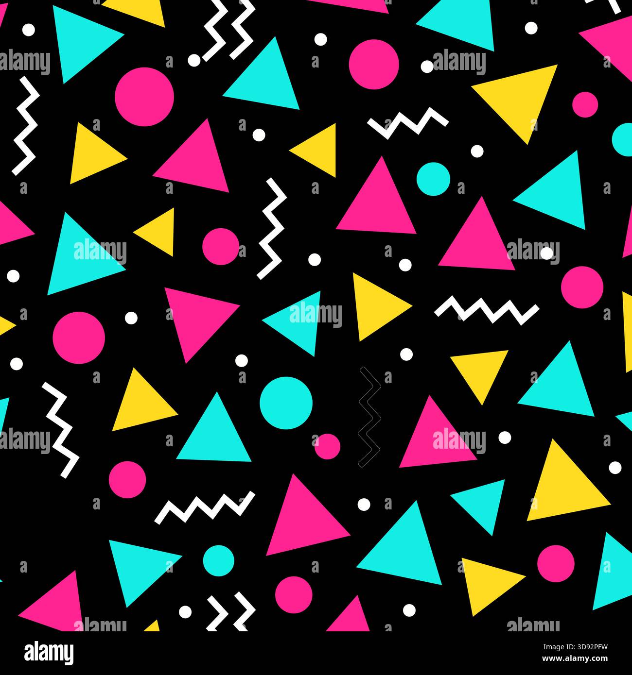 Design de motif géométrique rétro avec des formes colorées sur fond noir Illustration de Vecteur