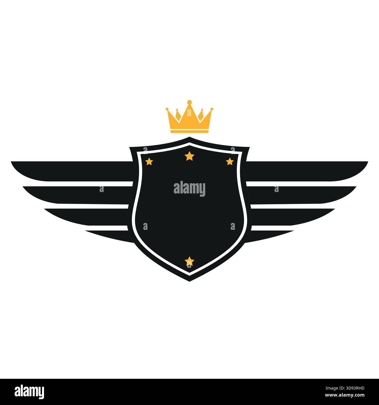 Illustration du logo de bouclier avec ailes et couronne sur fond blanc Illustration de Vecteur