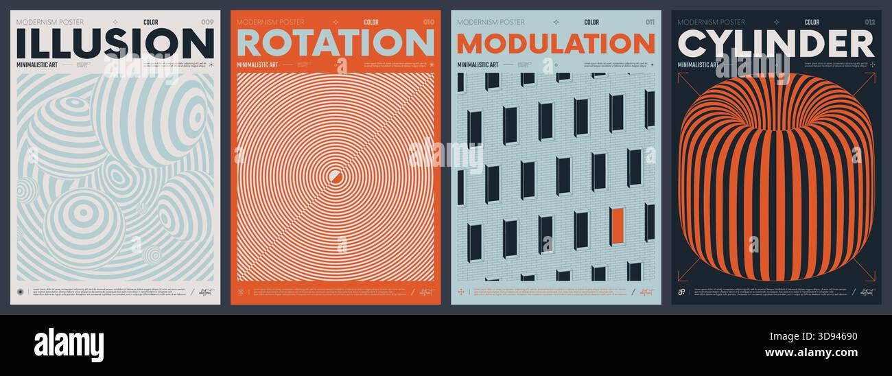 Collection d'œuvres d'art abstraites modernes, affiches minimalistes vectorielles avec des formes géométriques, graphique inspiré du style brutalisme, esthétique futuriste audacieuse Y2K Illustration de Vecteur