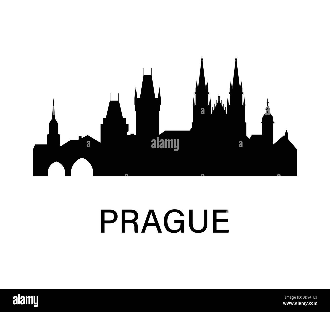 Silhouette d'horizon de Prague avec le pont Charles et la cathédrale Vitus en style vectoriel plat. Illustration de Vecteur