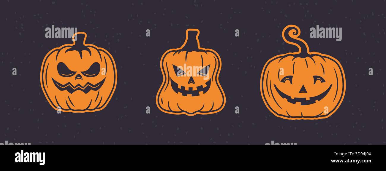 Ensemble expressif de citrouilles d'Halloween isolé sur blanc facile à utiliser dans n'importe quel design Illustration de Vecteur