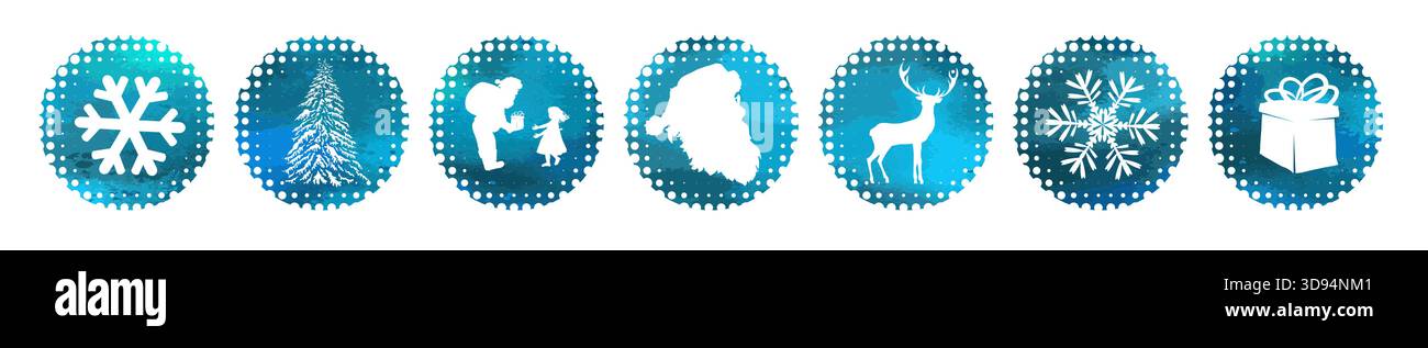 Joyeux Noël autocollants bleus , dessinés à la main. Pas ai, illustration vectorielle Illustration de Vecteur