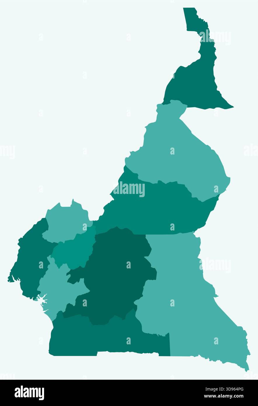 Carte du Cameroun avec les régions. Juste une carte de frontière de pays simple avec division de région. Palette de couleurs sarcelle. Illustration de Vecteur