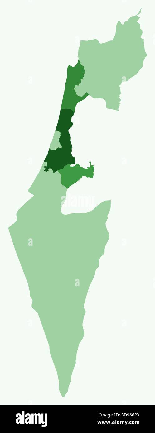 Carte d'Israël avec les régions. Une carte de frontière de pays simple avec division de région. Palette de couleurs vertes. Illustration de Vecteur