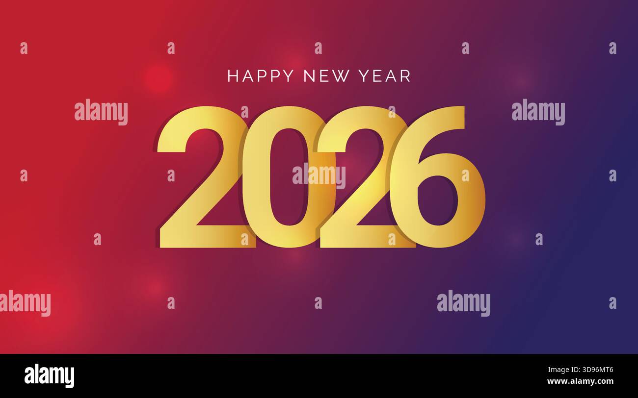 2026 numéro de métal d'or pour le nouvel an. Bannière de Noël festive fond lumineux. Nombre d'or réaliste Illustration de Vecteur
