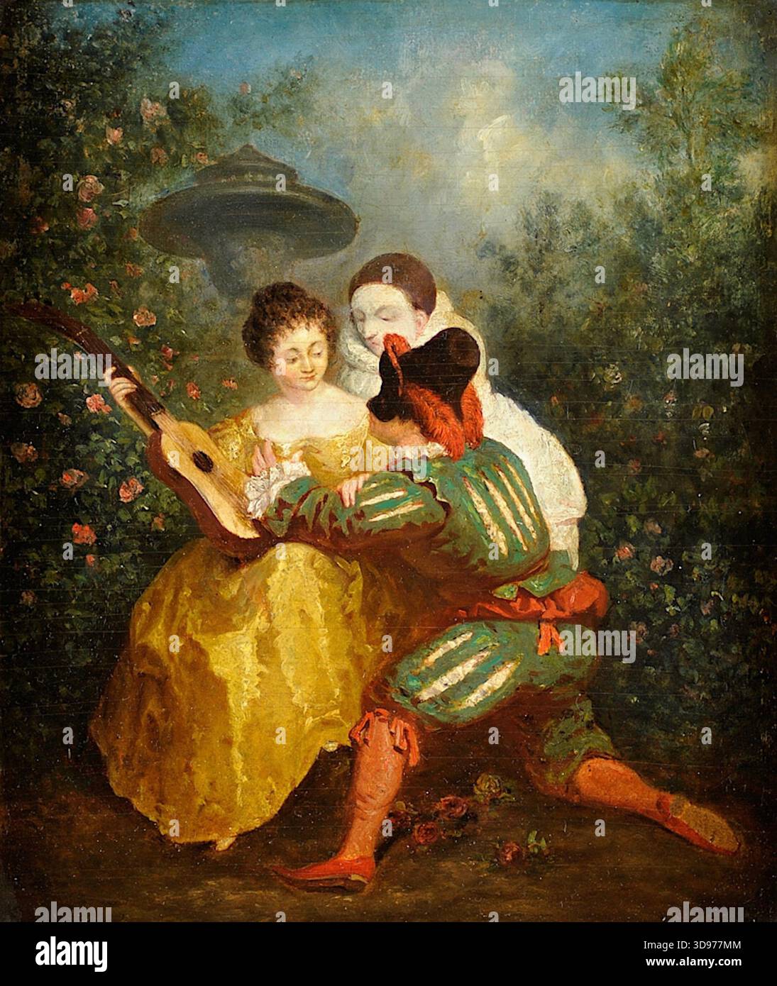 Pierrot et Columbine - peut-être Jean-Antoine Watteau Banque D'Images