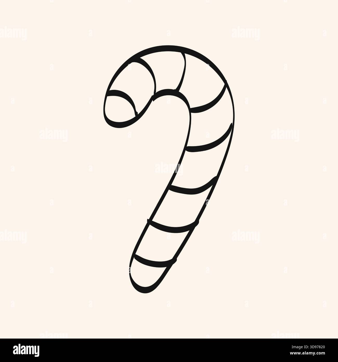 Illustration simple en noir et blanc d'une canne à bonbons. Cette conception comporte des rayures courbes et est parfait pour les décorations de vacances, les cartes de vœux, et Illustration de Vecteur