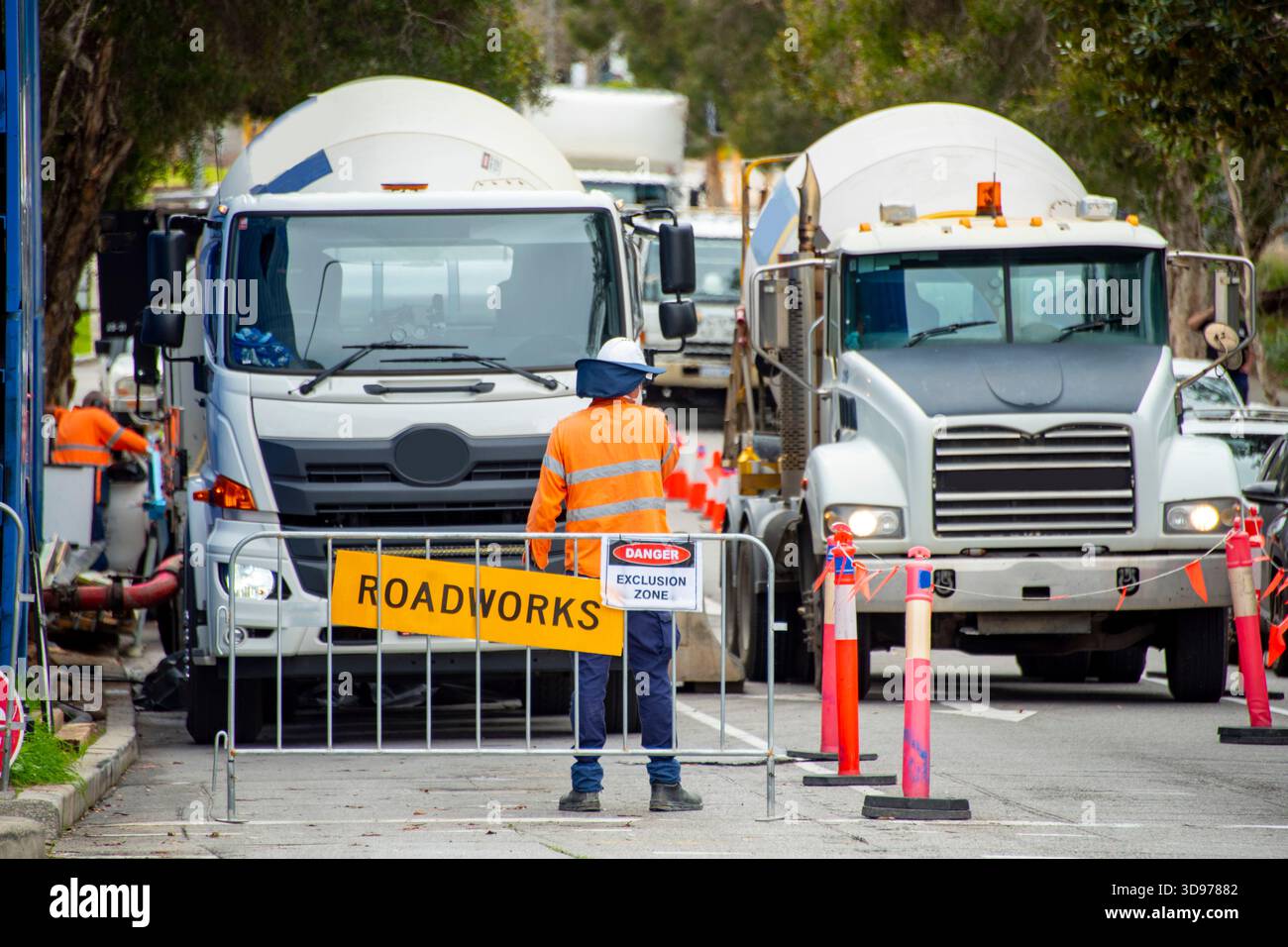 Travaux routiers Barricade dans la ville Banque D'Images