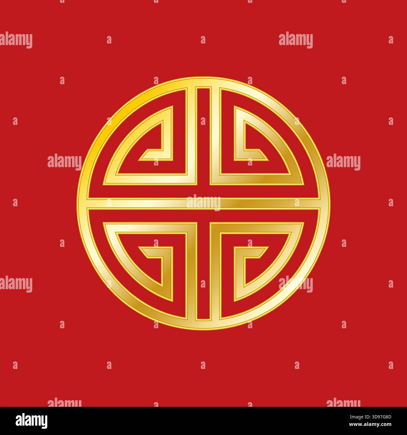 Shou, symbole chinois doré pour la longévité, sur rouge. Le bonheur et une longue vie sont une bénédiction dans la pensée chinoise. Un symbole, lié à Shouxing. Banque D'Images