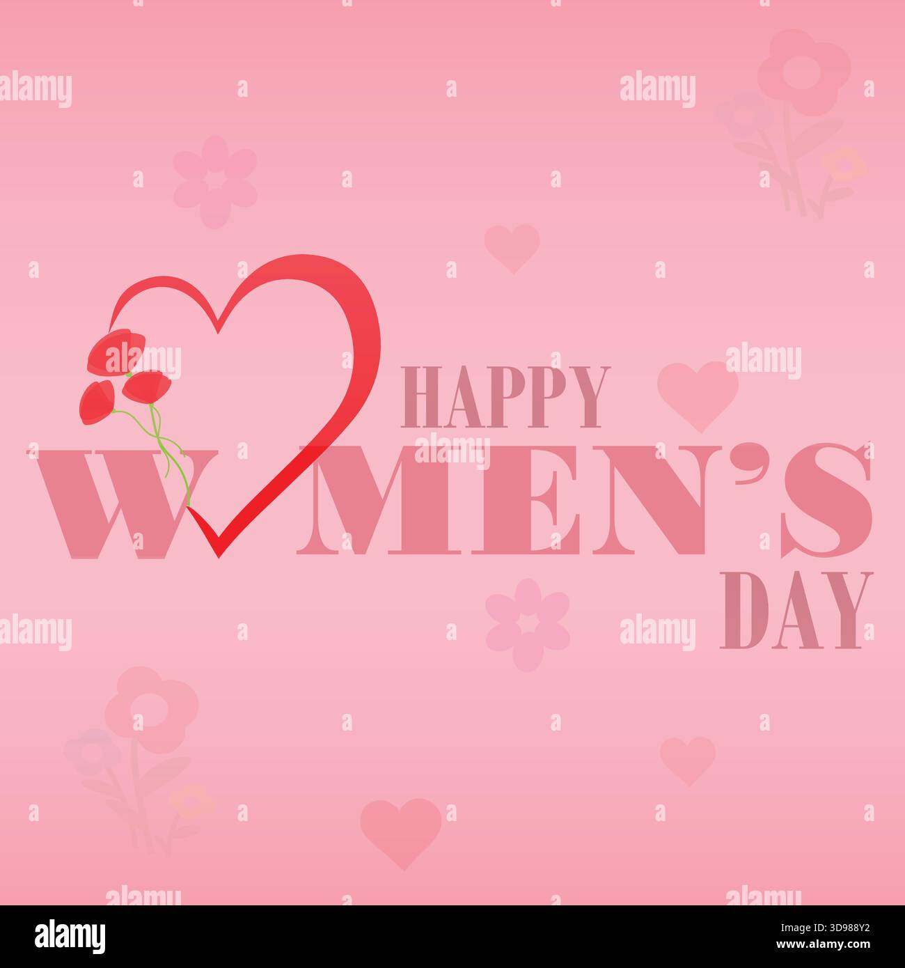 Bannière rose avec des coeurs et des fleurs et le message Happy Women’s Day Illustration de Vecteur