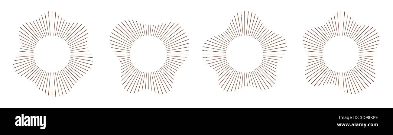 Ondes sonores circulaires rondes, formes d'onde définies. Anneau de lignes abstraites simples, cadre de musique, modèle d'égaliseur de livre audio. Spectre d'impulsions vocales radiales. Illustration de Vecteur