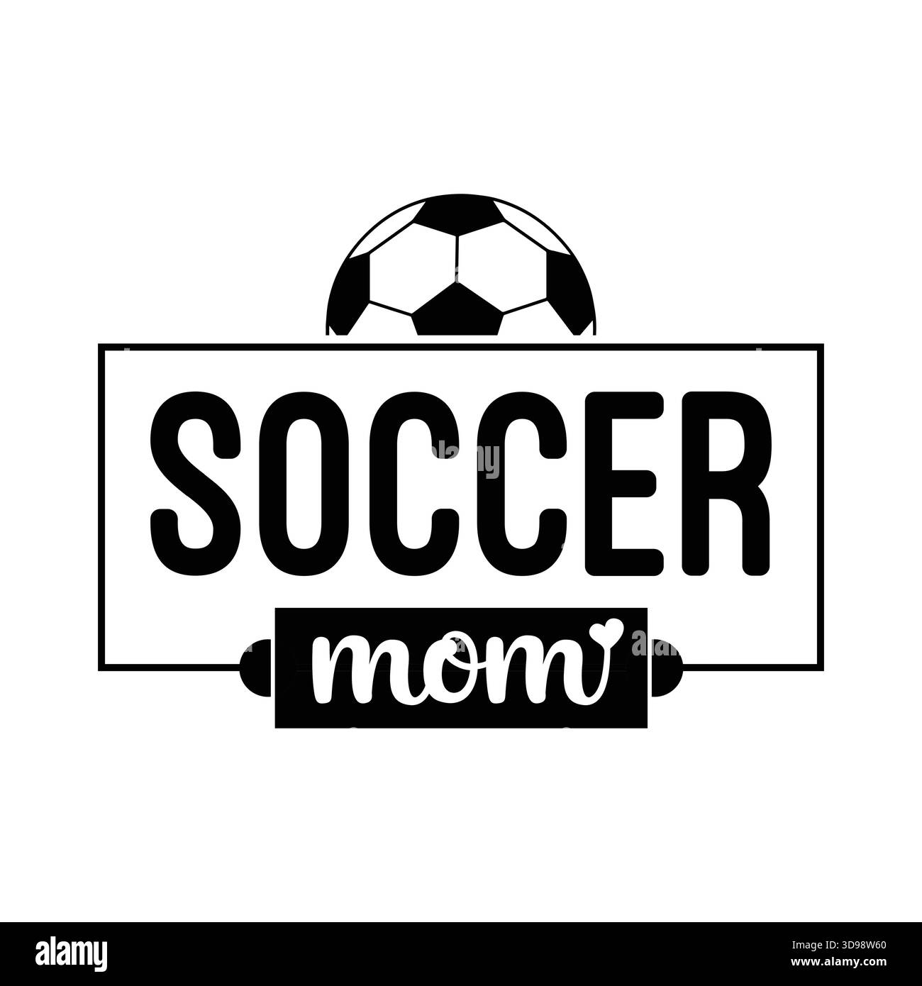 Typographie noire simple "entraîneur de football" avec soulignement de script, petit coeur et icône de ballon de football, conception minimaliste du logo entraîneur de sport pour t-shirts, capuche Illustration de Vecteur