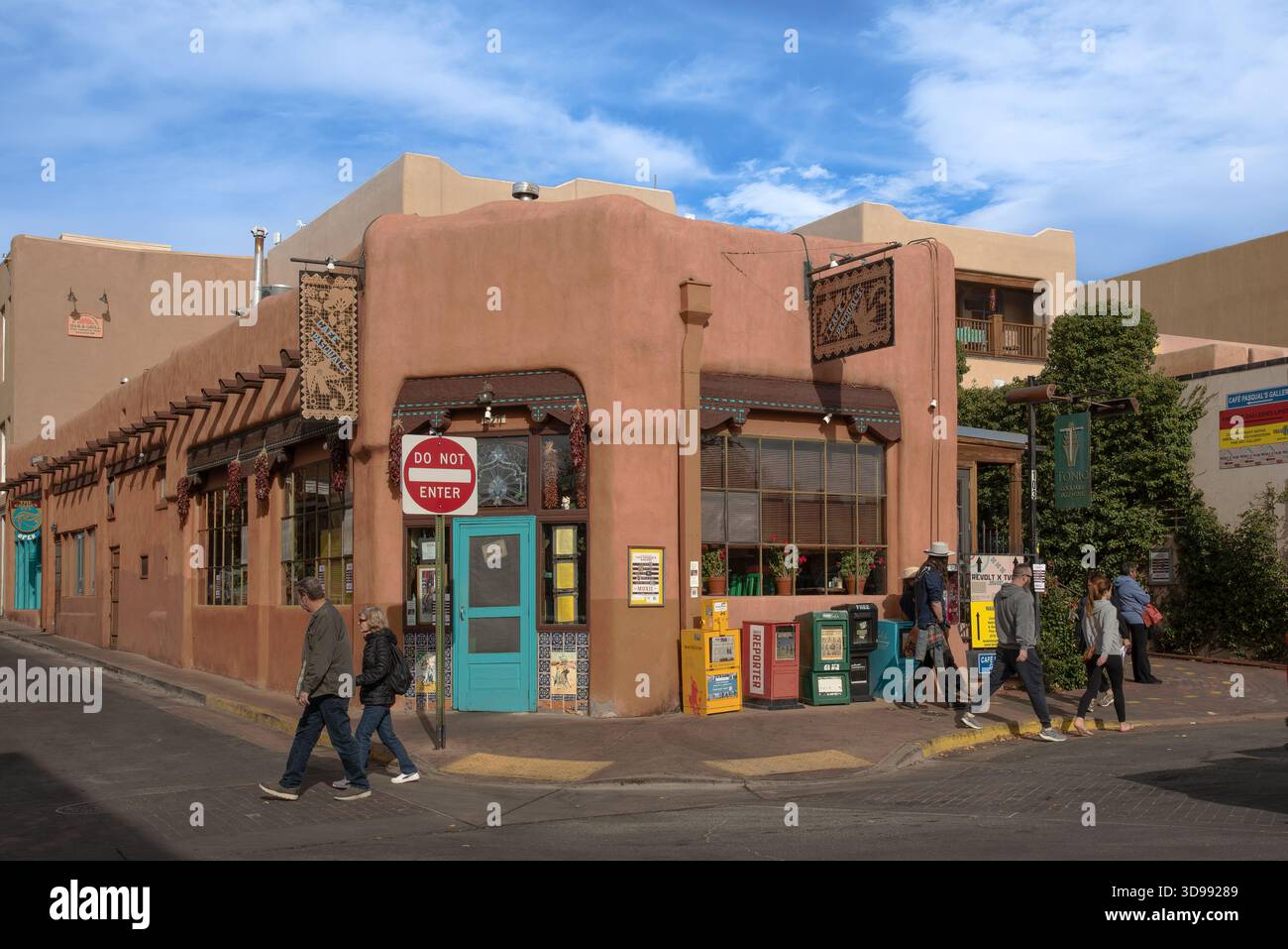 Cafe Pasqual's and Art Gallery, Santa Fe, Nouveau-Mexique, États-Unis. Banque D'Images