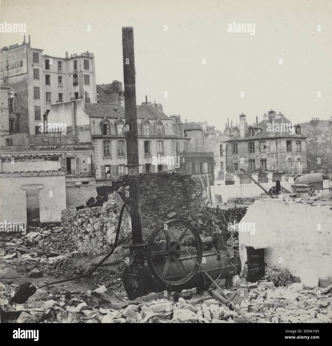 Les quais de la Villette, incendiés pendant la commune, 19ème arrondissement, Paris. Blancard, Hippolyte, photographe, entre le 28 mai 1871 et 1871, photographie, Arts graphiques, photographie, tirage platine, dimensions - oeuvre : hauteur : 8,3 cm, largeur : 8,5 Banque D'Images