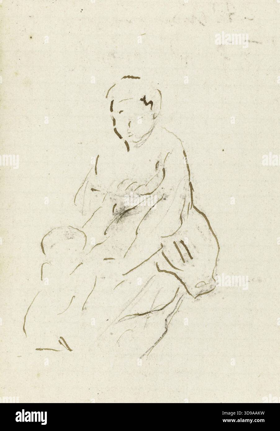 Etude d'une femme assise face à l'avant avec un enfant (p. 8 du carnet de croquis), Carpeaux, Jean-Baptiste, dessinateur, circa 1872, 3ème quart du 19ème siècle, dessin, Arts graphiques, dessin, stylo, encre brune, papier, dimensions - travail : hauteur : 9,2 cm, largeur : 6,5 Banque D'Images