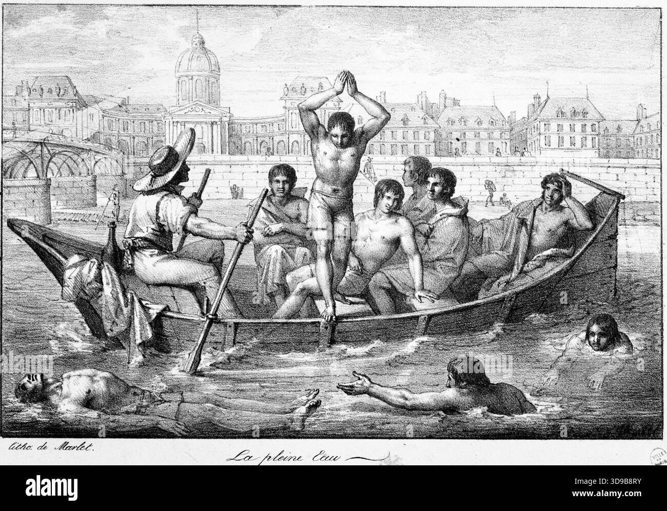 Pleine eau, Marlet, Jean Henri, dessinateur-lithographe, Marlet, Jean Henri, imprimeur-lithographe, Tableau, impression, Arts graphiques, tirage, lithographie, dimensions - oeuvre : hauteur : 24,3 cm, largeur : 32,8 cm, dimensions - montage : hauteur : 32 cm, largeur : 50 Banque D'Images