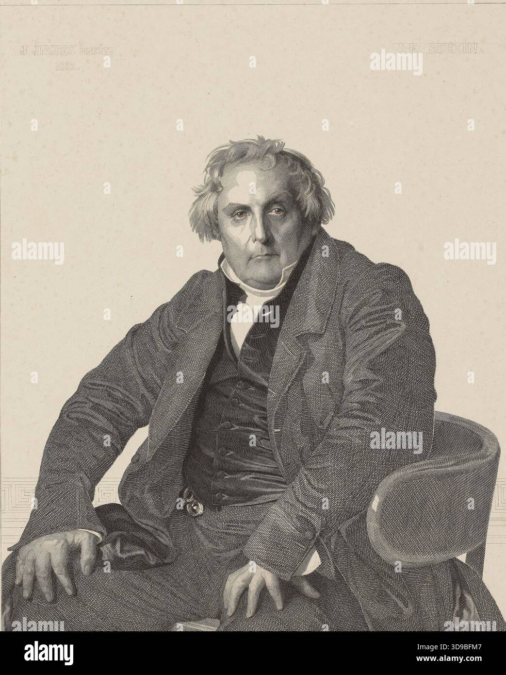 Portrait de M.R. Bertin d'après Ingres, Henriquel-Dupont, Louis-Pierre, graveur, Ingres, Jean-Auguste-Dominique, auteur du modèle, 1832, 19e siècle, Imprimer, Arts graphiques, impression interprétative, gravure, papier chinois, dimensions - travail : hauteur : 50,7 cm, largeur : 41,5 Banque D'Images