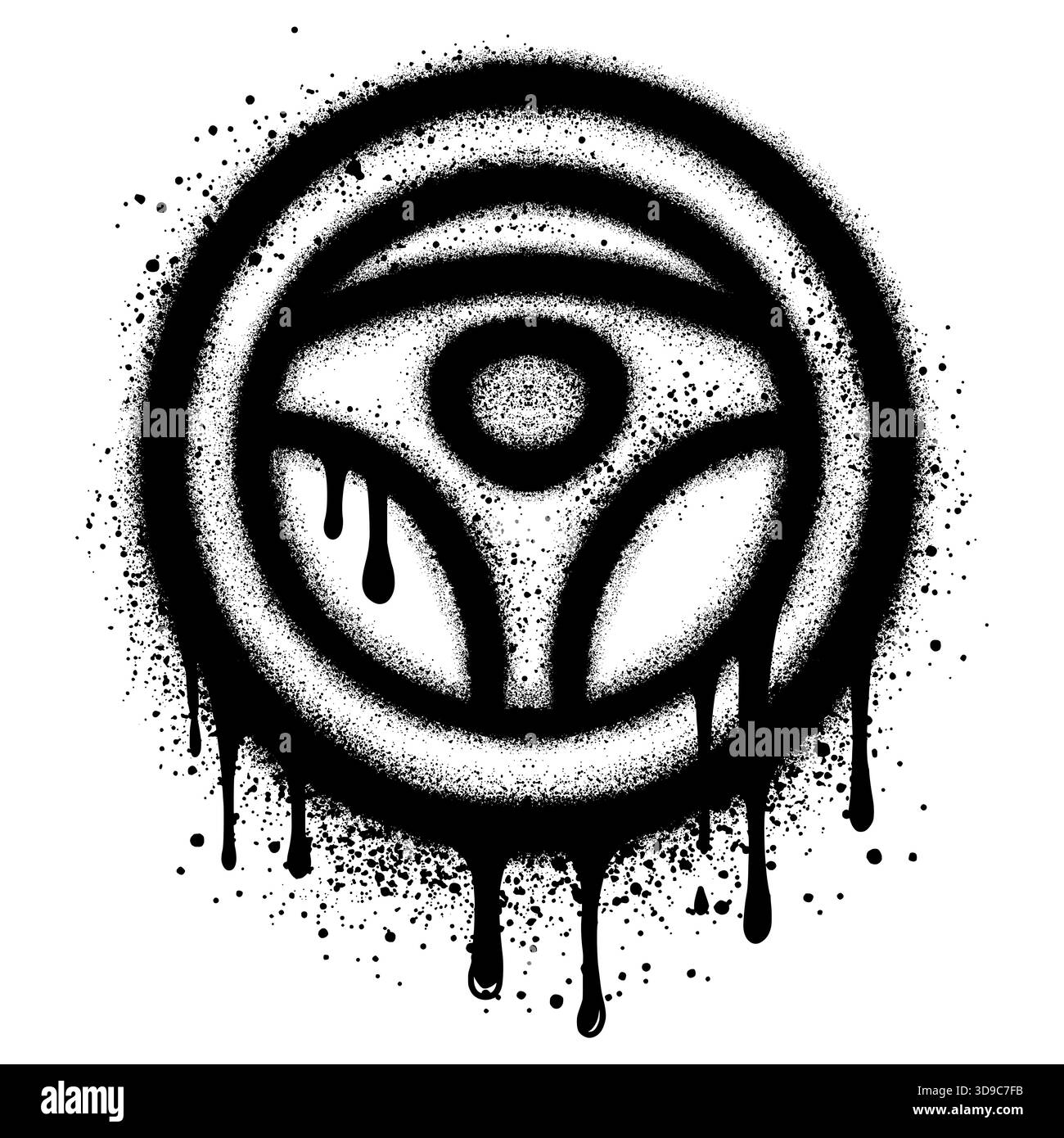 volant de voiture dans le style graffiti avec peinture noire en spray Illustration de Vecteur