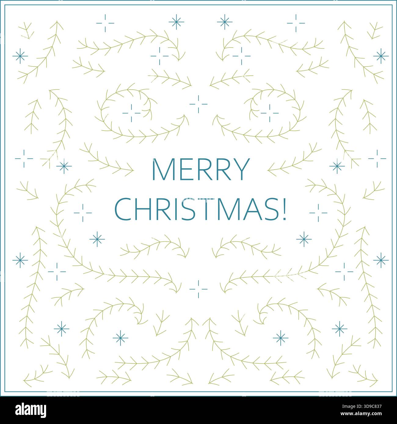 Jolie carte de Noël au motif simple ornée de branches vertes et d'étoiles Illustration de Vecteur