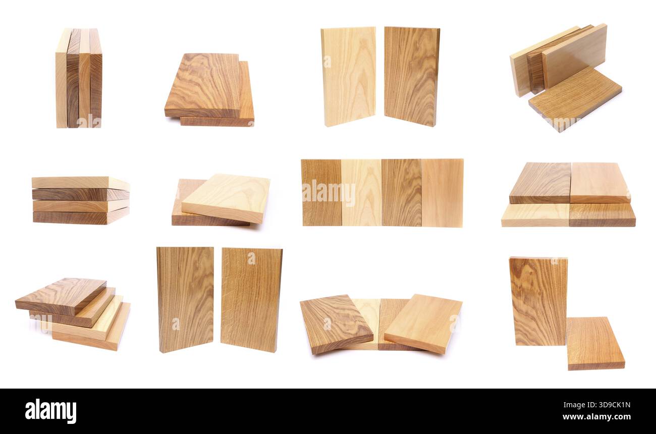 Collage de planches de bois. Isolé sur fond blanc Banque D'Images