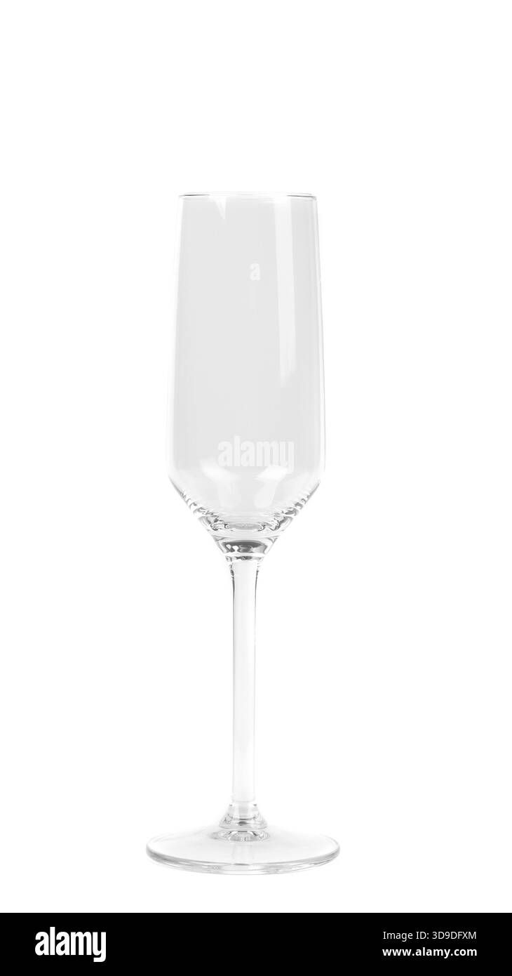 Verre à champagne vide isolé sur un fond noir Banque D'Images