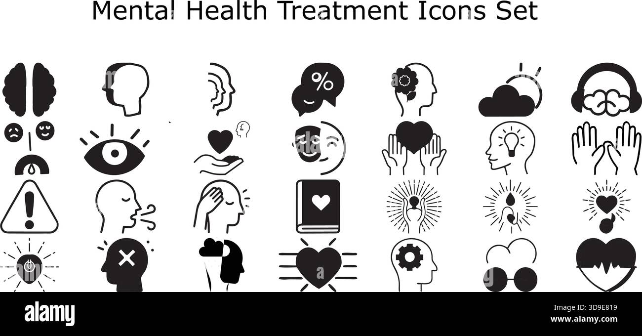 « Ensemble d'icônes de la ligne santé mentale et bien-être – Pack vectoriel de pleine conscience pour la thérapie psychologique » Illustration de Vecteur