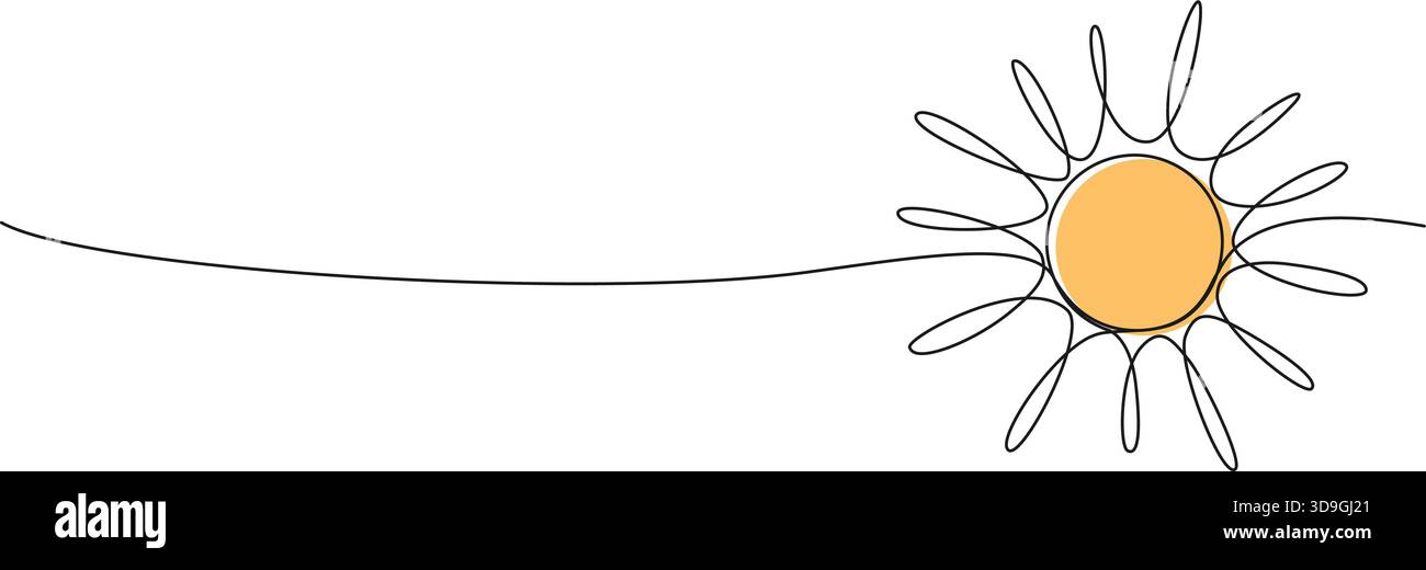dessin en ligne continue du soleil, illustration vectorielle d'art au trait Illustration de Vecteur