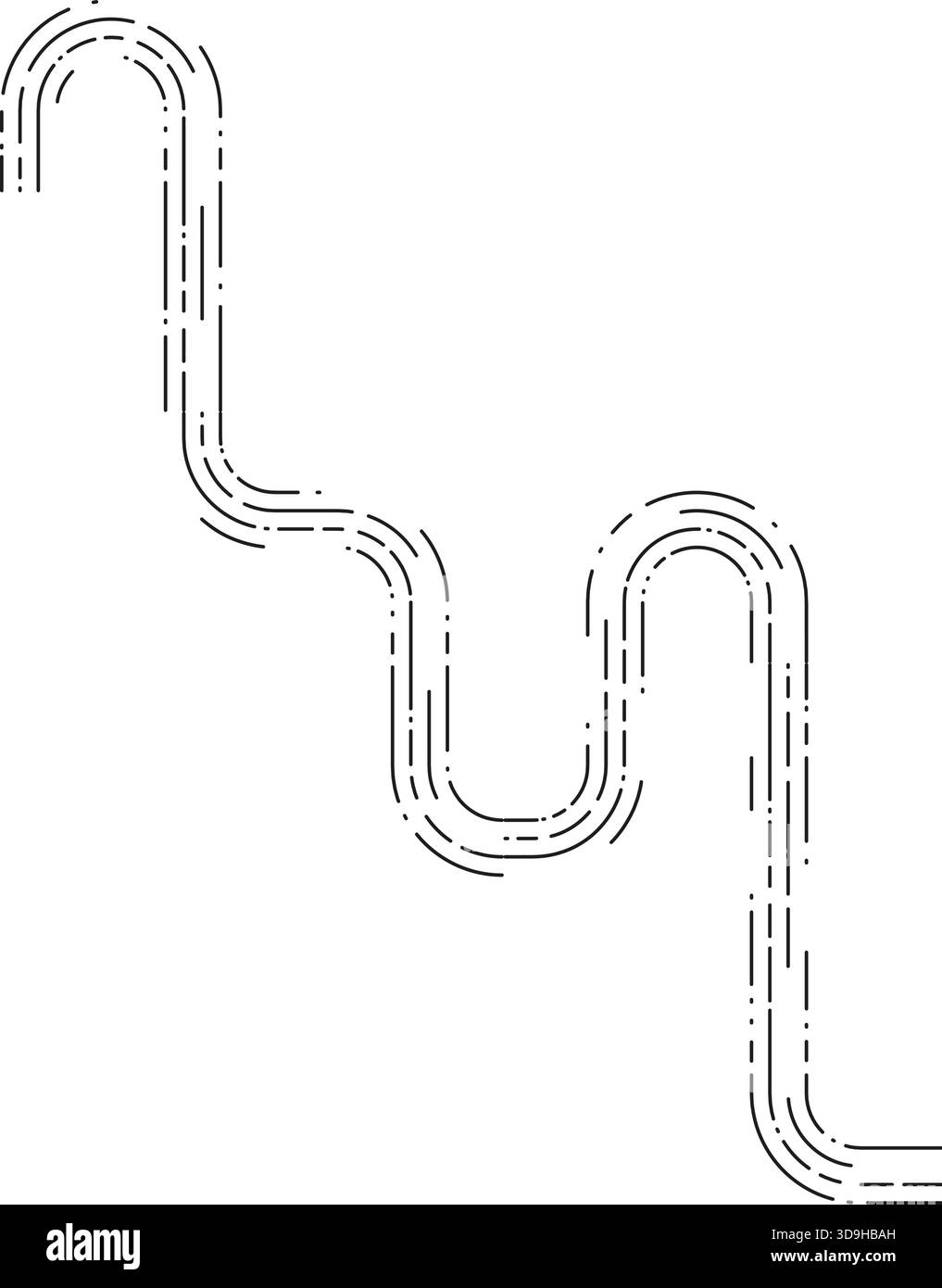 L'élément présente une traînée sinusoïdale en pointillés structurée avec des courbes irrégulières ondulées s'écoulant dans un contour oscillant lisse. Illustration de Vecteur
