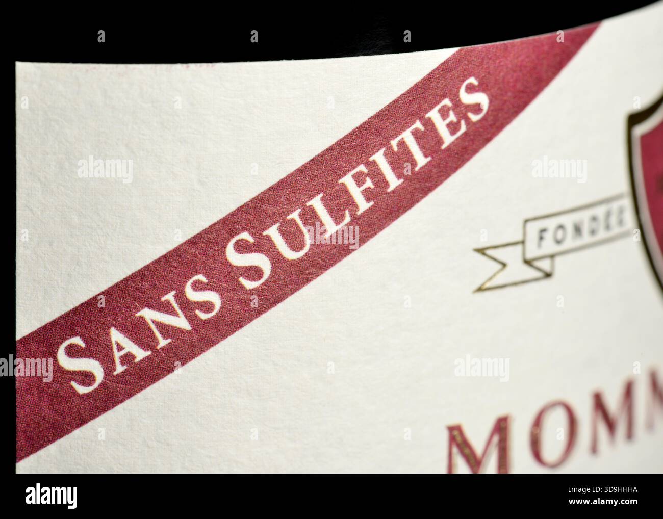 Étiquette de bouteille de vin française sans sulfites Banque D'Images
