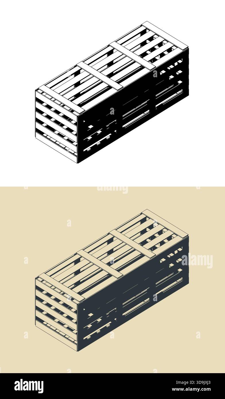 Boîte de caisse en bois pour les illustrations vectorielles stylisées isométriques de transport Illustration de Vecteur
