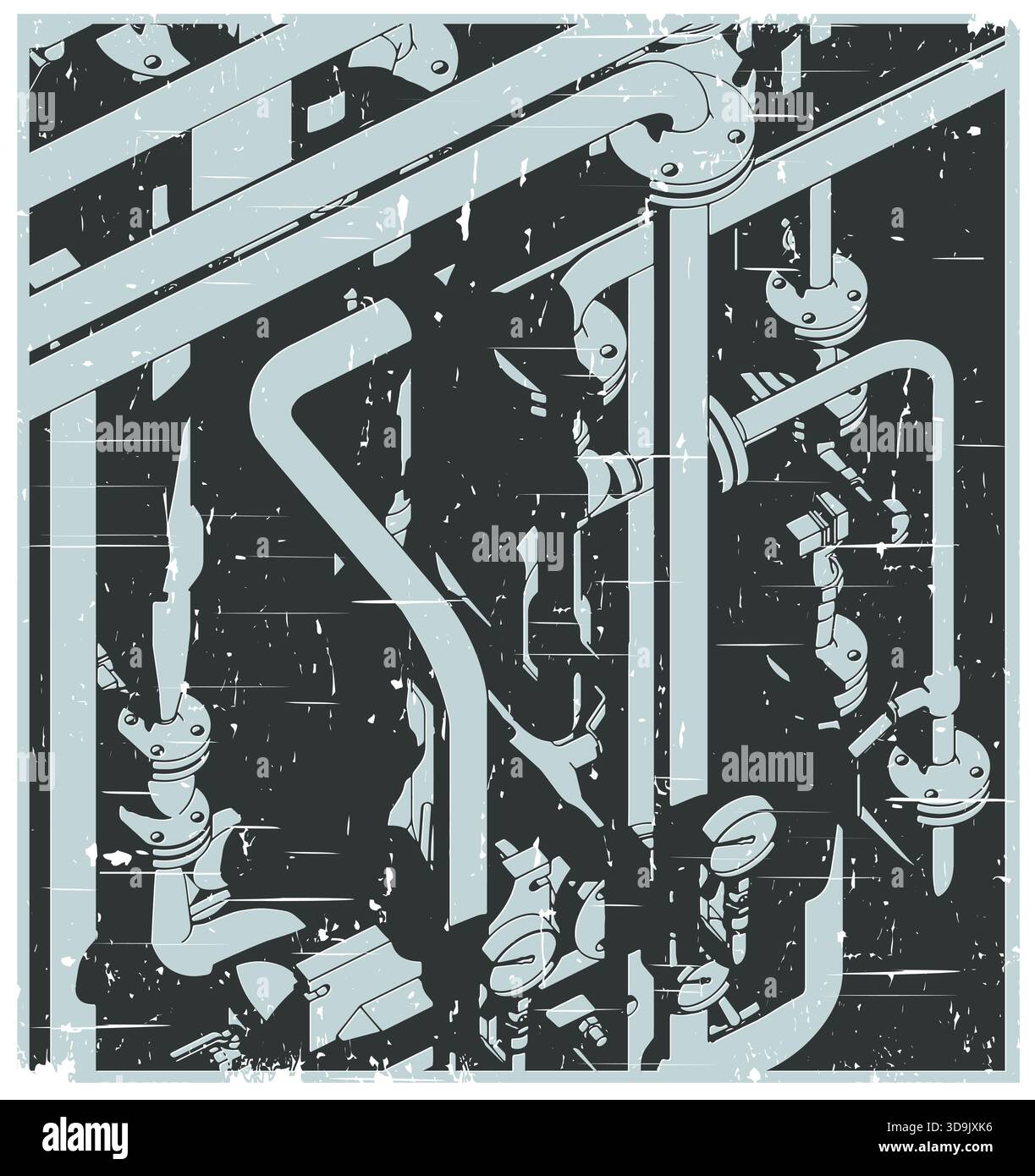 Vannes de tuyaux industriels et manomètre dans le style rétro poster Illustration de Vecteur