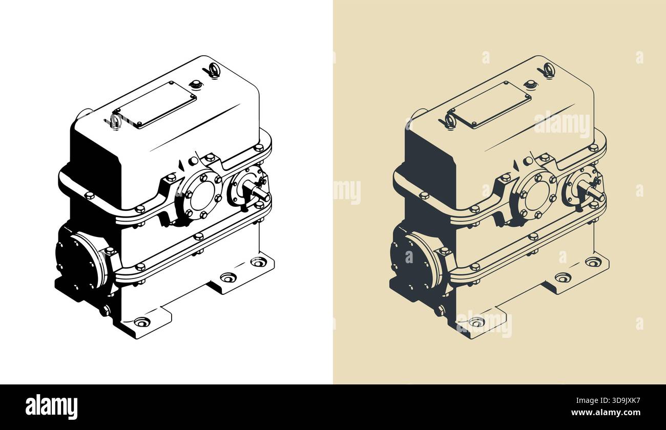 Illustrations vectorielles stylisées de boîte de vitesses à vis sans fin à deux étages Illustration de Vecteur
