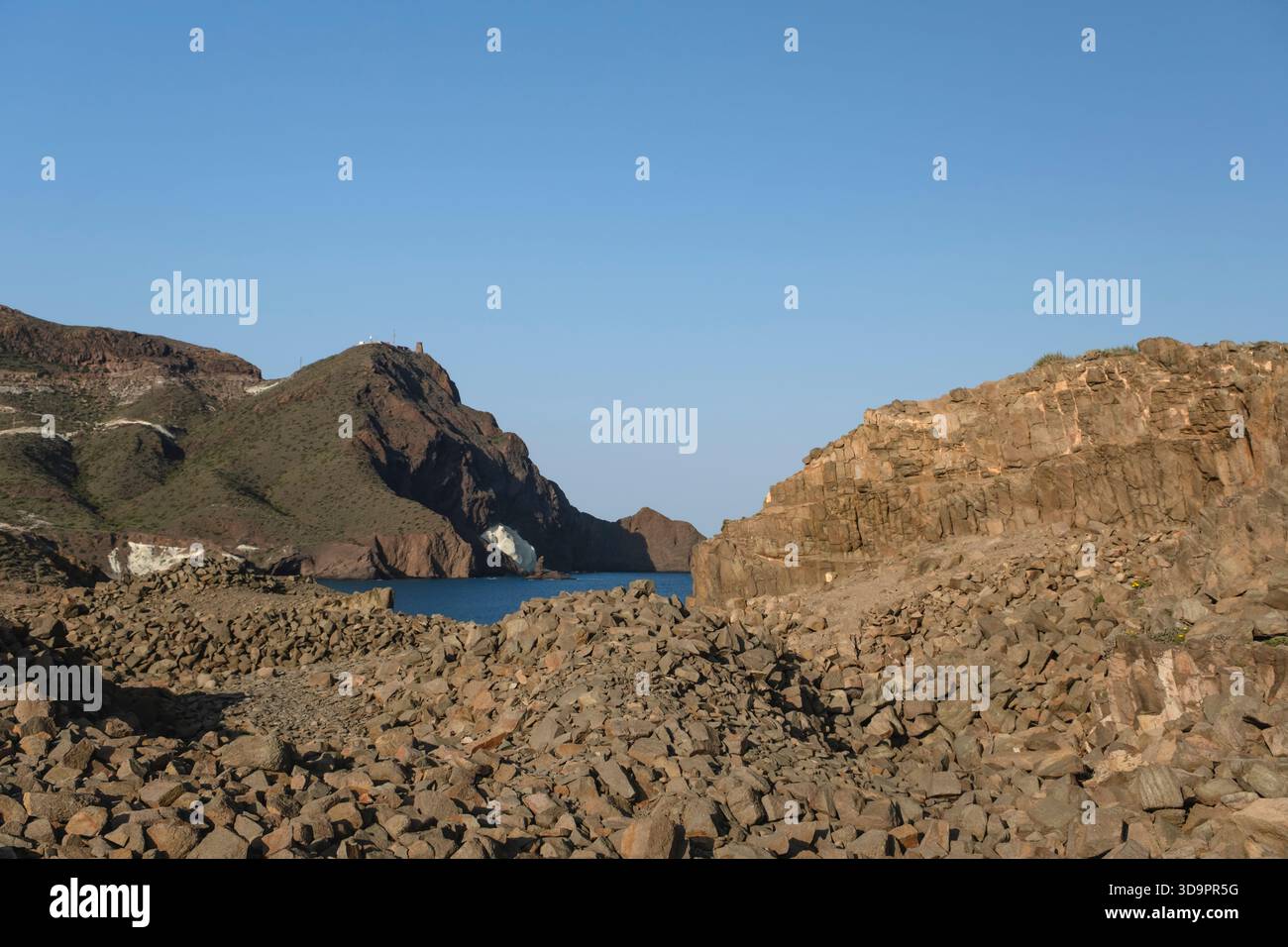 Carrière de pavés abandonnés dans le dôme volcanique de Punta Baja, Parc naturel de Cabo de Gata-Nijar, Almeria, Espagne Banque D'Images