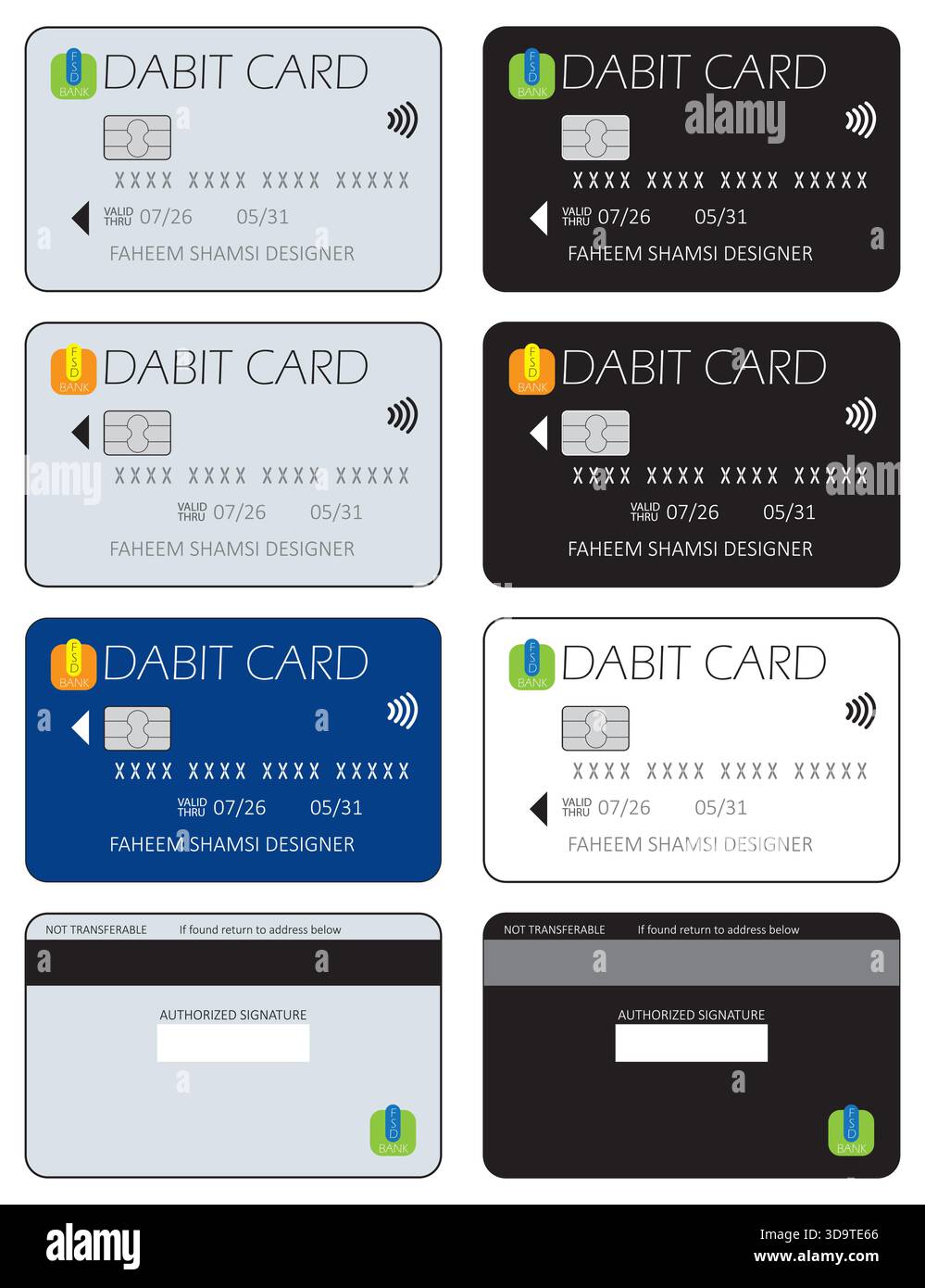 ATM, carte de débit, conception vectorielle de carte de crédit Illustration de Vecteur