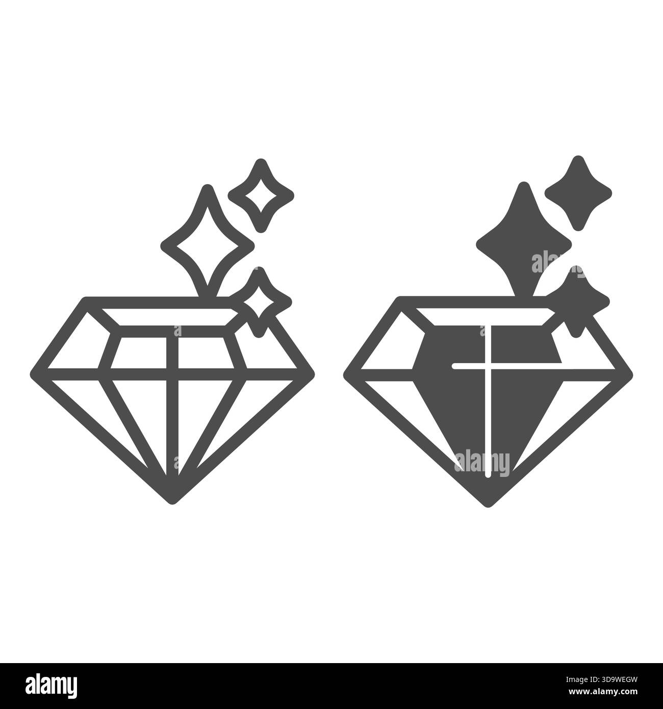 Diamant avec ligne scintillante brillante et icône solide, concept de bijoux. Graphiques vectoriels. Signe brillant de pierre précieuse sur fond blanc, icône de style de contour fo Illustration de Vecteur