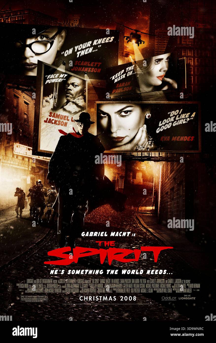 The Spirit (2008) réalisé par Frank Miller et mettant en vedette Gabriel Macht, Samuel L. Jackson et Scarlett Johansson. Un flic assassiné revient en justicier masqué pour protéger sa ville d'un cerveau criminel obsédé par l'immortalité. Affiche AMÉRICAINE À une feuille POUR USAGE ÉDITORIAL UNIQUEMENT. Crédit : BFA / Lionsgate Banque D'Images