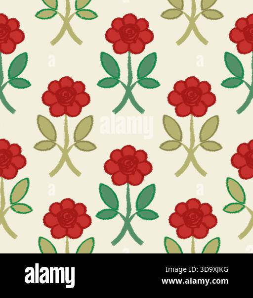 Motif de broderie florale simple avec des roses et des feuilles d'art au trait propre dans des contours vectoriels minimaux faciles à tracer parfait pour une décoration répétitive lisse Illustration de Vecteur