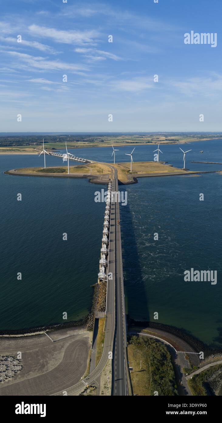 Neeltje Jans Delta Works Storm Surge Barrier vue aérienne Banque D'Images