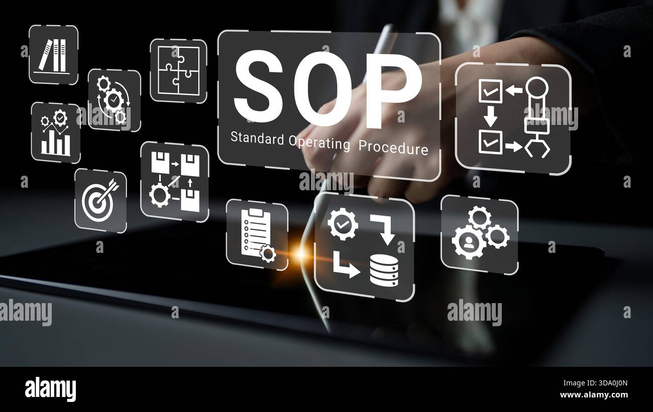 La procédure d'exploitation standard améliore l'automatisation des processus, l'efficacité du flux de travail et l'analyse de la structure opérationnelle Banque D'Images