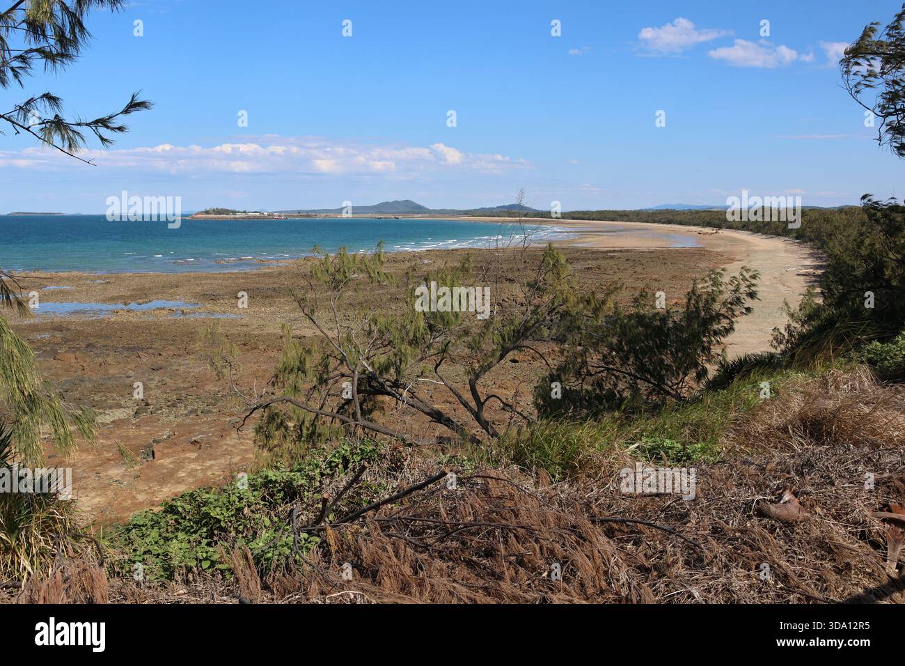 Plage rocheuse, océan et végétation sèche à la plage de Hay point dans le Queensland, Australie Banque D'Images