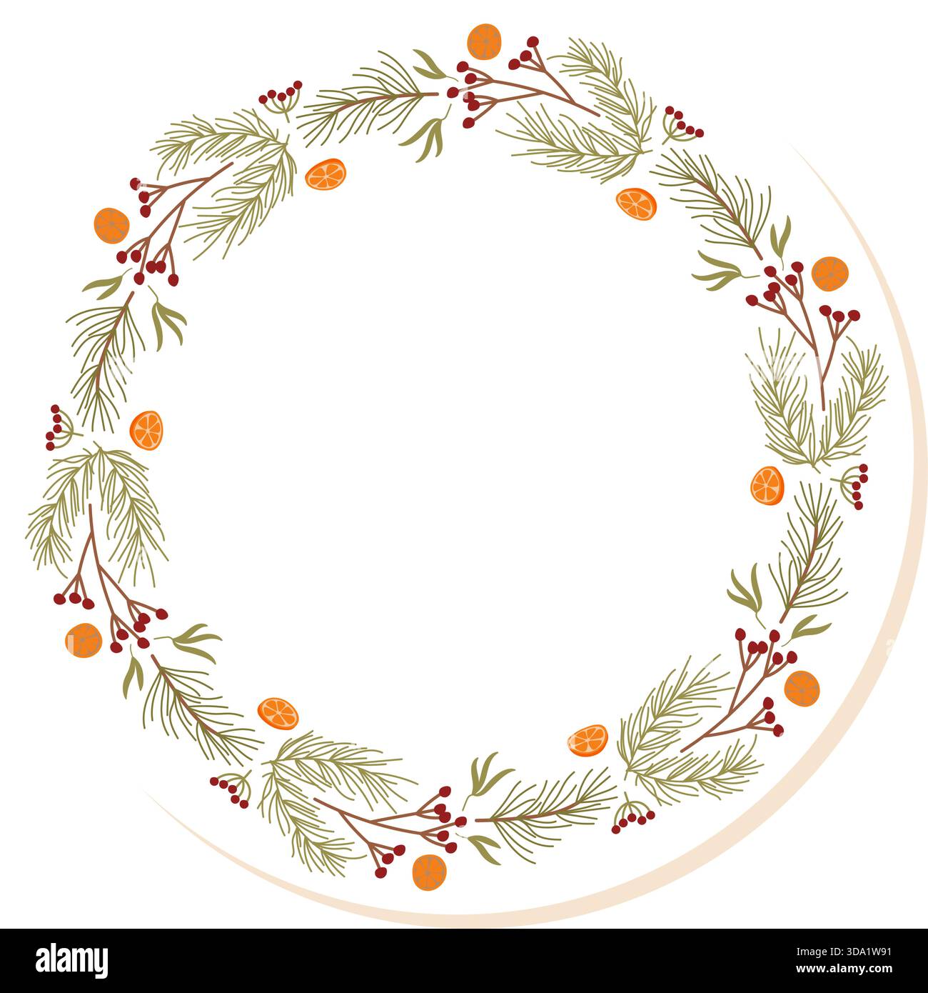 Cadre d'autocollant guirlande de couronnes d'hiver circulaire Illustration de Vecteur