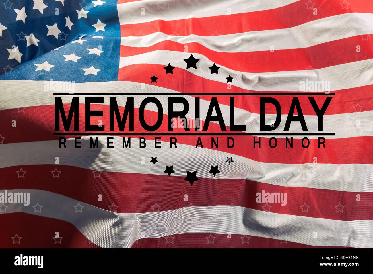 Célébration du Memorial Day avec un drapeau américain et des mots de souvenir et d'honneur Banque D'Images