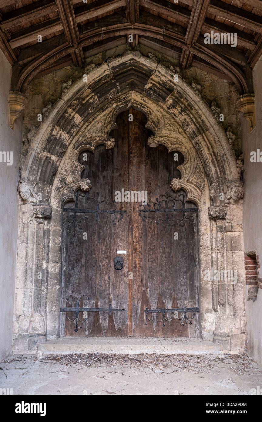 Cley Church, vieille porte en bois de St Margaret Banque D'Images