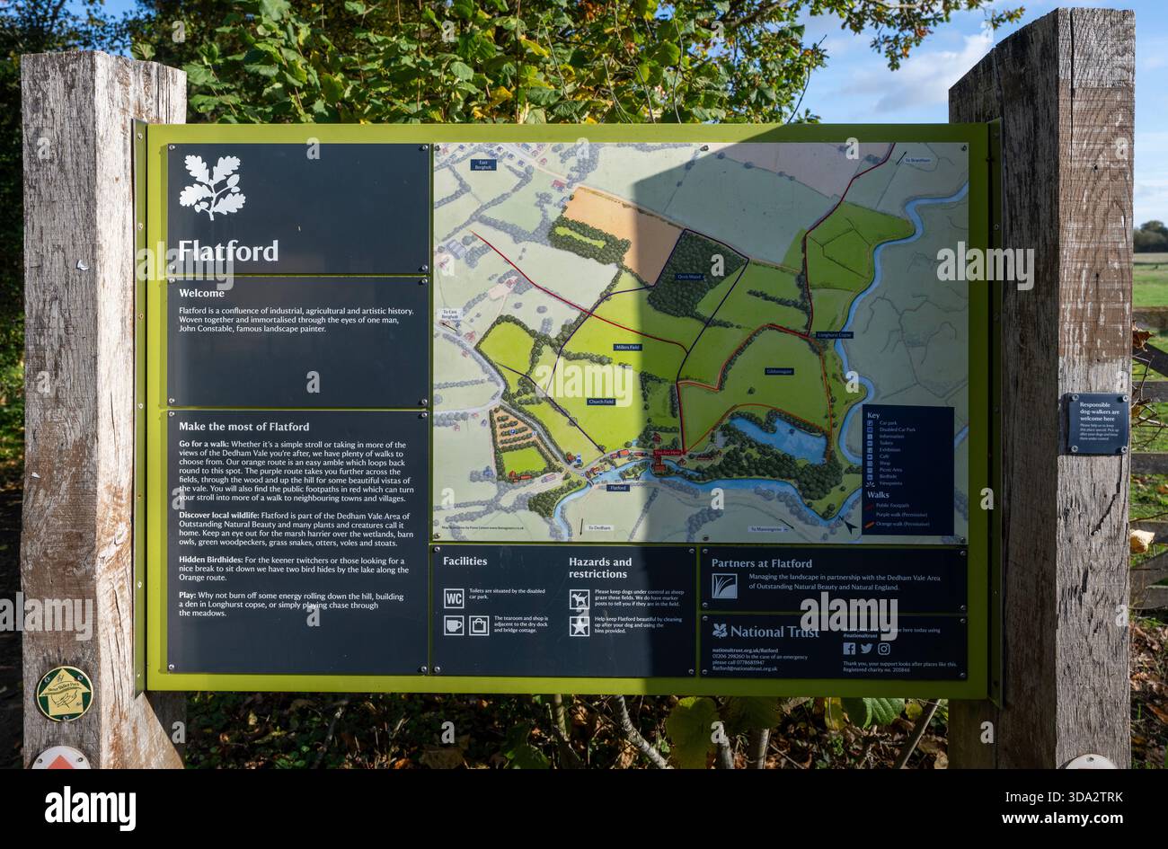 Panneau d'information et carte touristique à Flatford, Suffolk, Angleterre, Royaume-Uni Banque D'Images